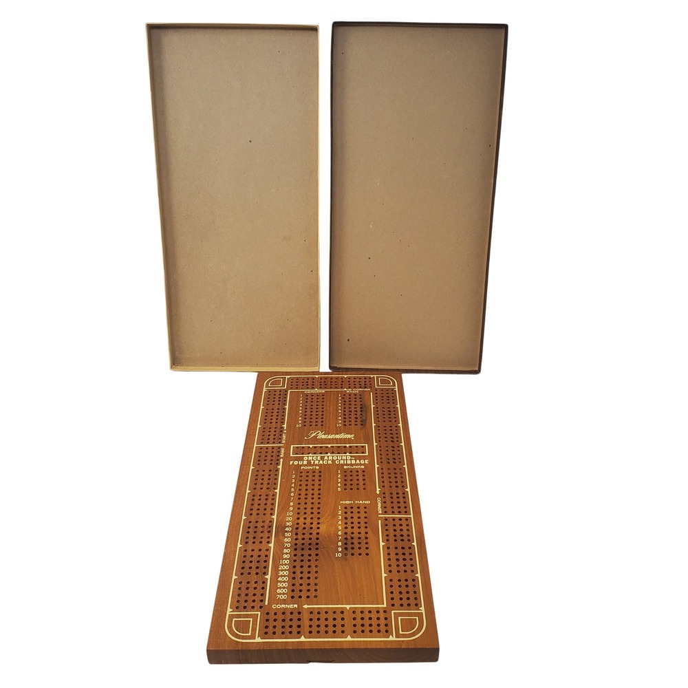 Pleasantime Once Around Four Track Cribbage Board Wood Vintage No 730 USA Made